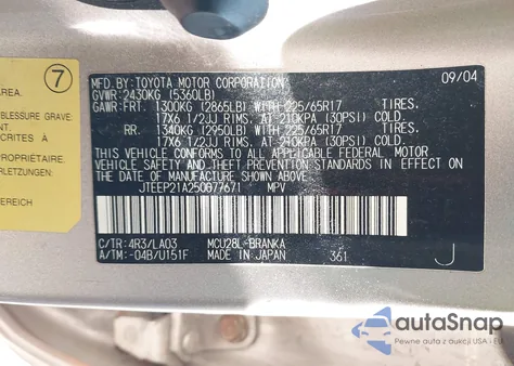 2005 Toyota Highlander Limited V6 from USA, damaged, VIN JTEEP21A250077671